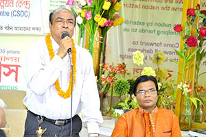 Education Secretary, Md. Sohrab Hossain is giving a valuable speech in the                     Apprenticeship Program as Chief Guest; Next to him, General Secretary of CSDC, Dr. M Helal. (2017)